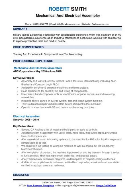 electrical assembler resume|assembler skills for resume.